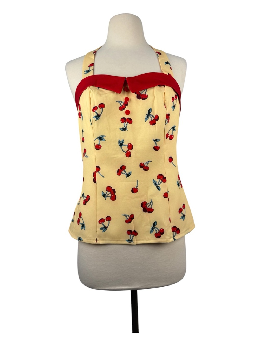Vtg Inspired Belle Poque Retro Cherry Halter Top Sz M NWT
